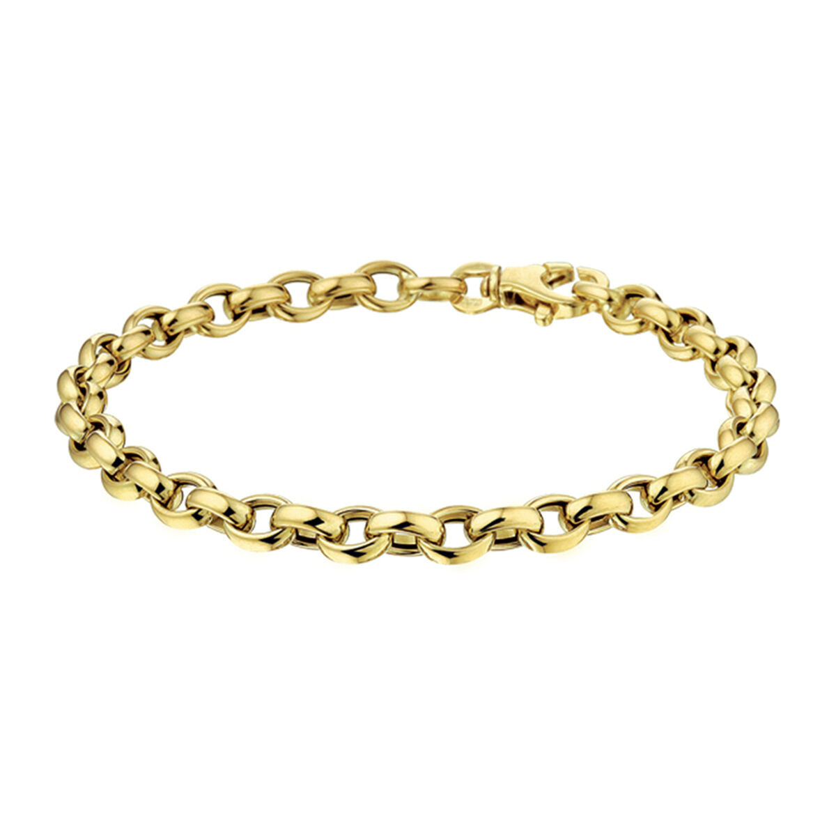 Armband van 14K geelgoud met jasseron schakels van 5,0 mm, lengte 19 cm.