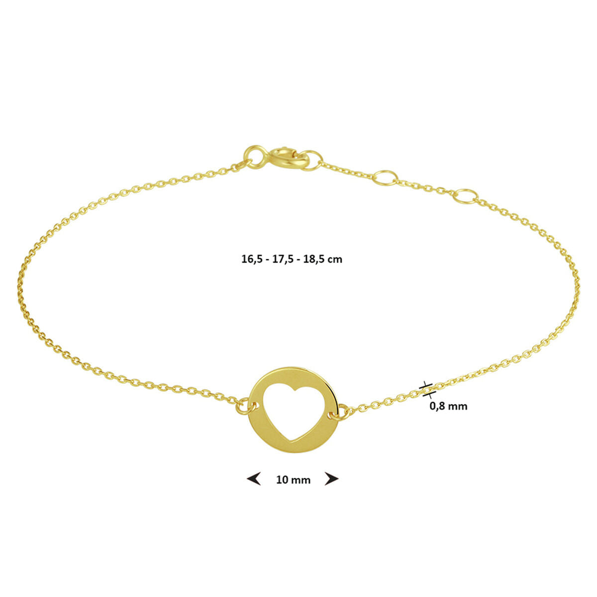 bracelet heart 16.5 - 17.5 - 18.5 cm 14K yellow gold