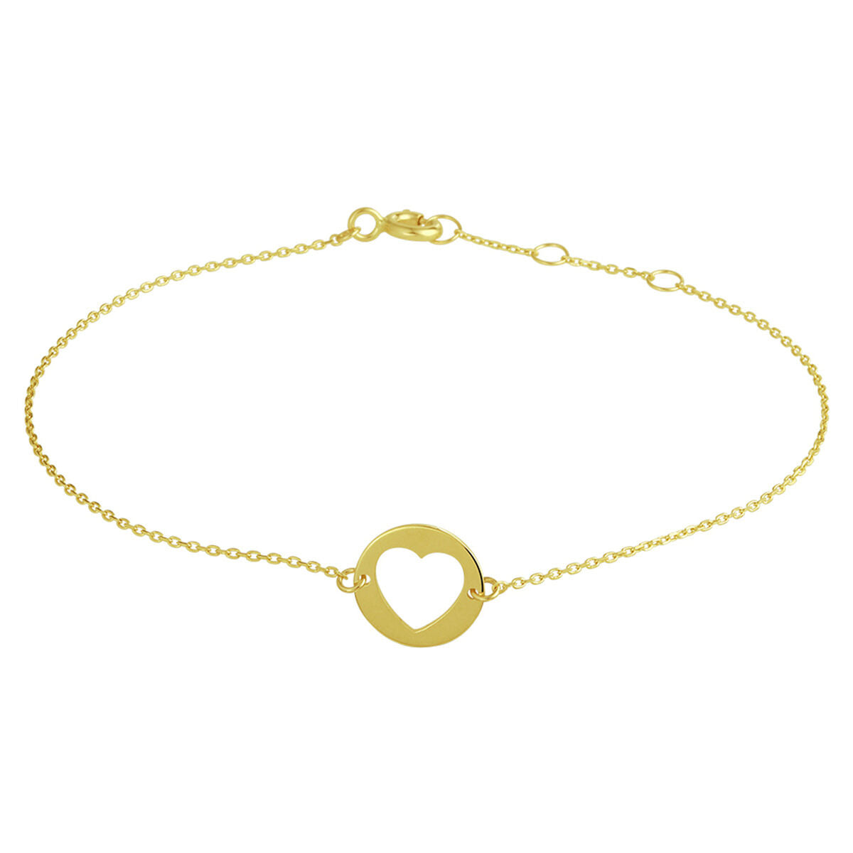 Armband van 14K geelgoud met een hartvormige hanger, verstelbaar van 16,5 tot 18,5 cm.