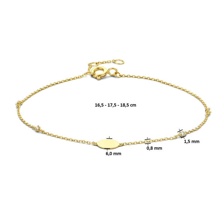 Van der Kooij Collectie armband zirkonia in 14K geelgoud met verstelbare lengte (16,5-17,5-18,5 cm), subtiele details en elegante uitstraling; een perfecte keuze voor dames die van klasse houden.