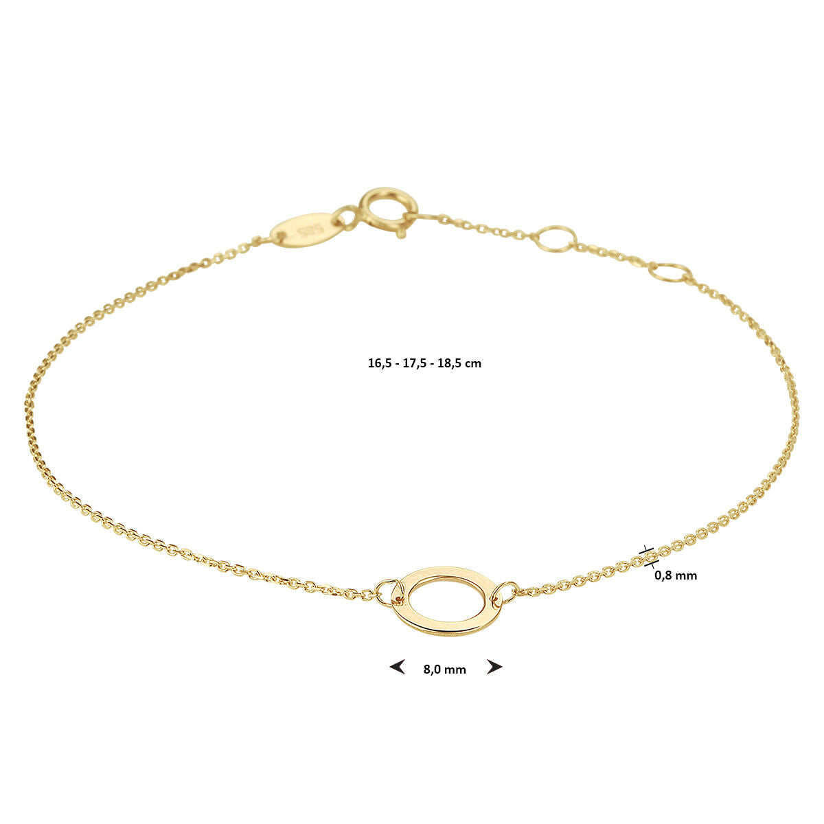 armband rond 16,5 - 17,5 - 18,5 cm 14K geelgoud