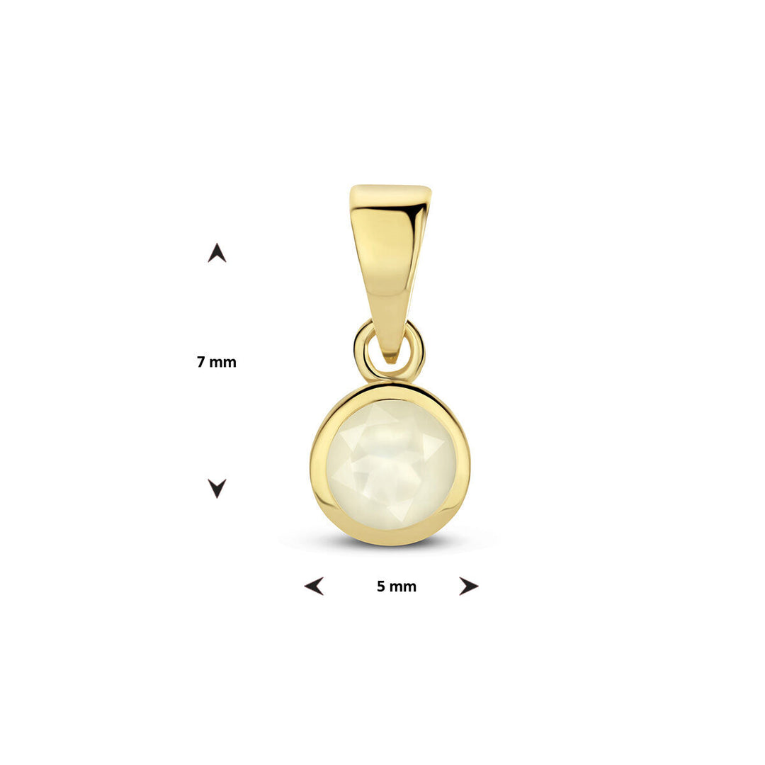 De Van der Kooij Collectie hanger met geboortesteen 14K geelgoud heeft een ronde, gefacetteerde witte maansteen van 7 mm hoog en 5 mm breed centraal verwerkt.