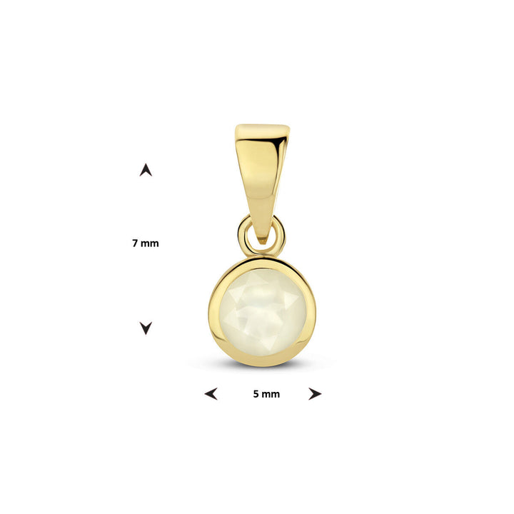 De Van der Kooij Collectie hanger met geboortesteen 14K geelgoud heeft een ronde, gefacetteerde witte maansteen van 7 mm hoog en 5 mm breed centraal verwerkt.