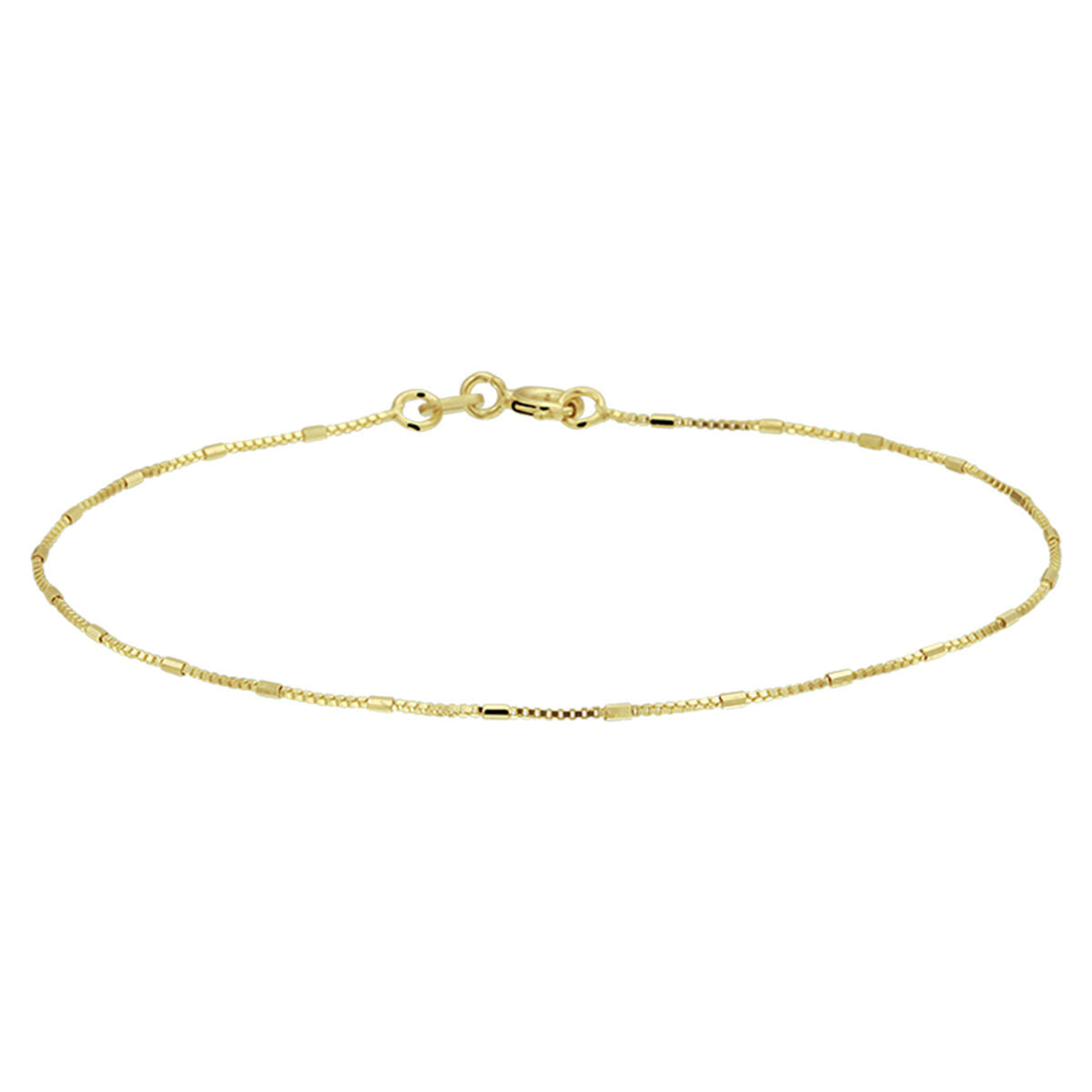Armband van 14K geelgoud met venetiaanse schakels en staafjes van 0,9 mm, lengte 18 cm.