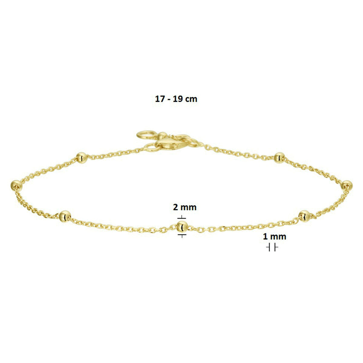 armband anker bolletjes 1,0 mm 17 - 19 cm 14K geelgoud
