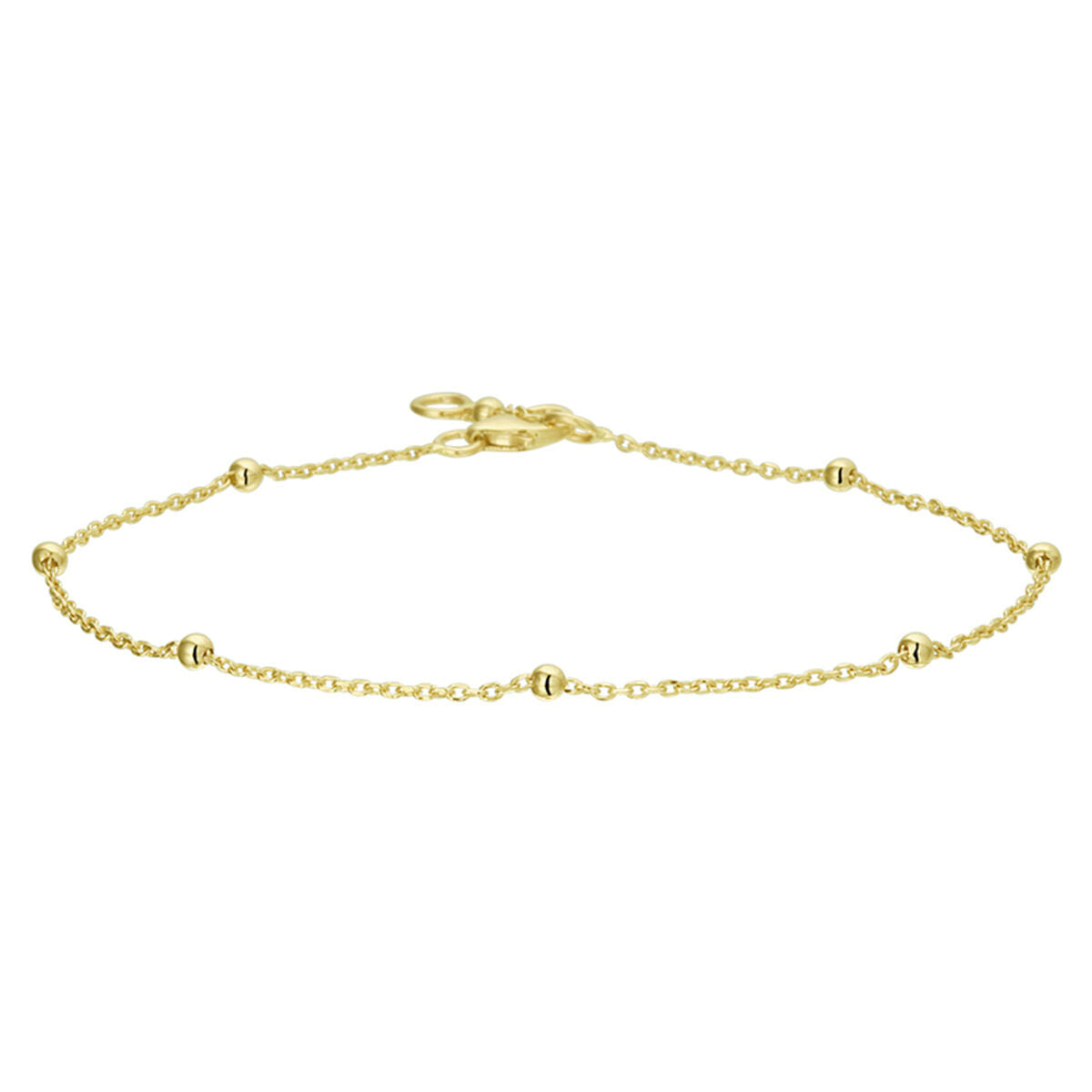 Armband van 14K geelgoud met bolletjes van 1,0 mm, verstelbaar van 17 tot 19 cm.