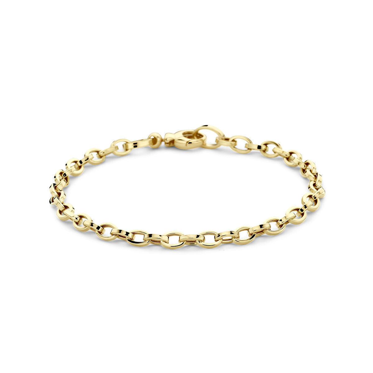 Armband van 14K geelgoud met schakels van 4,0 mm en een lengte van 18,5 cm.