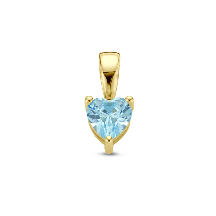 De Van der Kooij Collectie 'hanger hart met synth. geboortesteen' is een dames sieraad van 14K geelgoud, stijlvol uitgevoerd in hartvorm en fraai gefotografeerd op een witte achtergrond.
