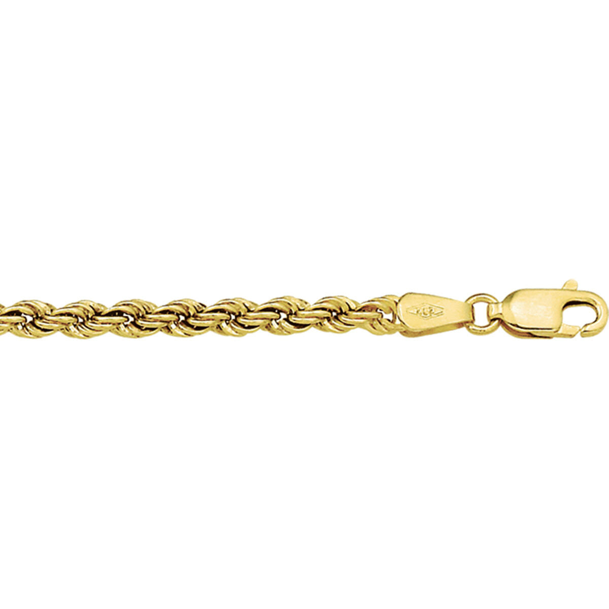 Koordarmband van 14K geelgoud met een dikte van 3,3 mm en een karabijnsluiting.