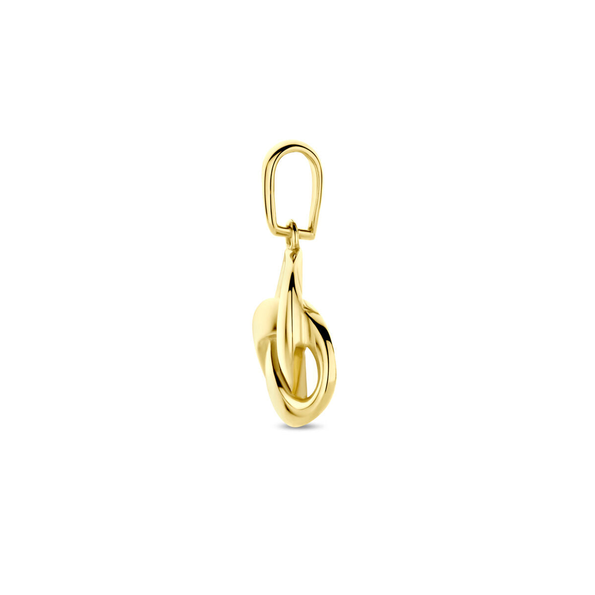 Hanger in 14K geelgoud met een knoopvorm, diameter 16 mm en een glanzende afwerking.