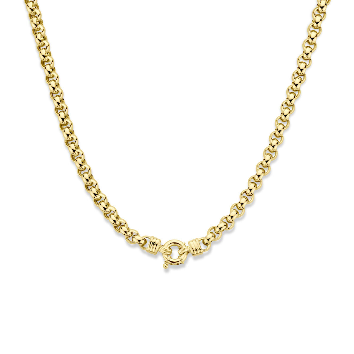 Collier van 14K geelgoud met jasseron schakels van 7 mm en een lengte van 45 cm.