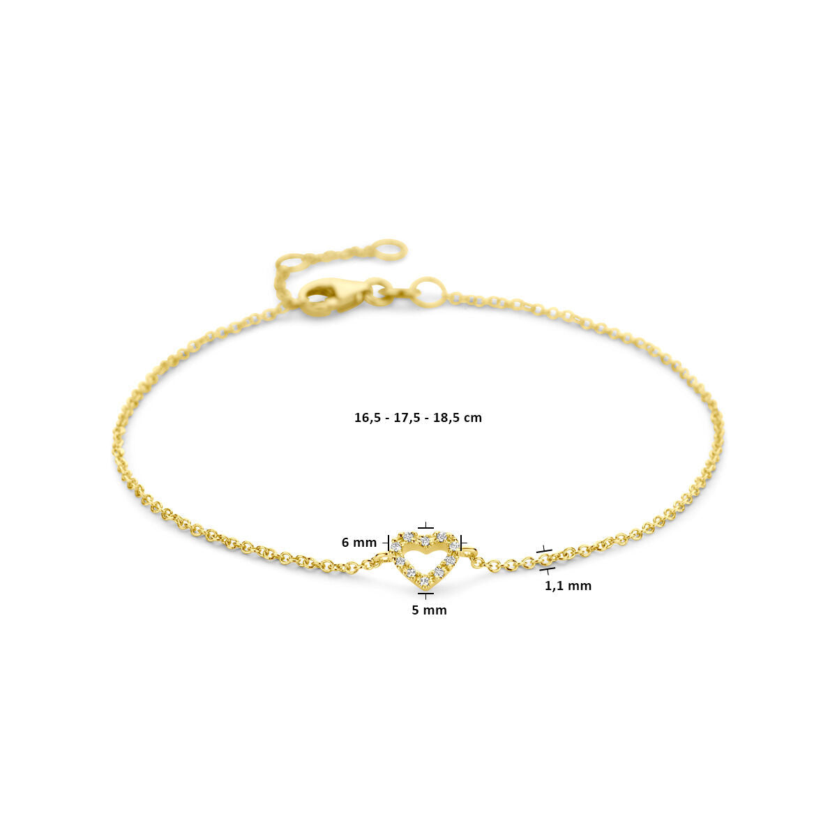 Gold bracelet ladies heart and diamond 14K