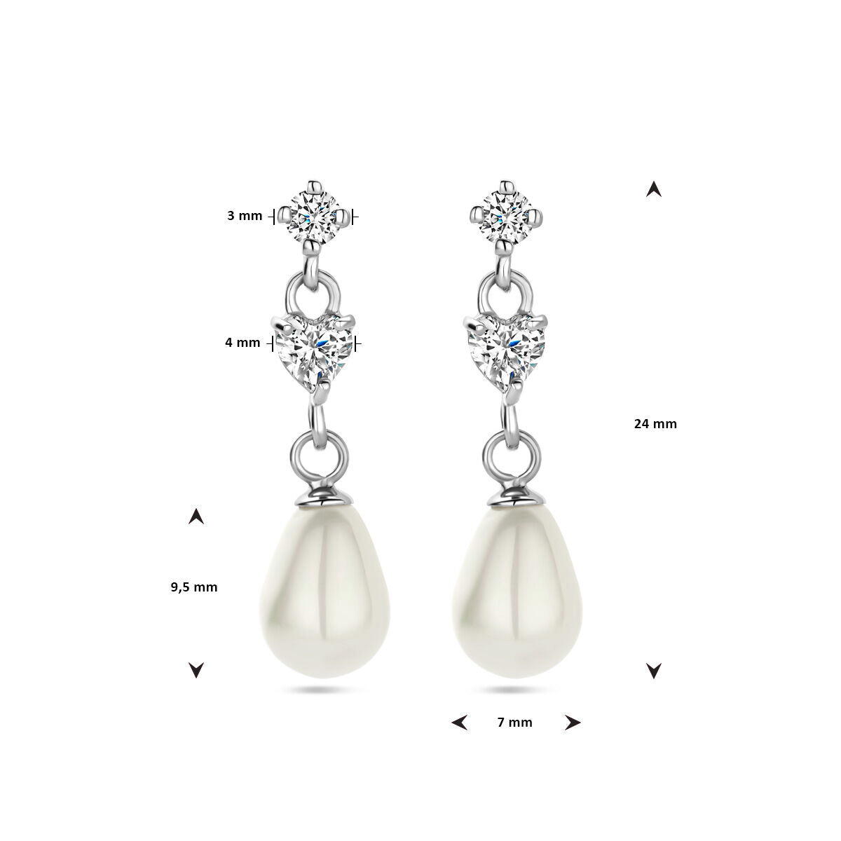 oorhangers parel zirkonia zilver gerhodineerd