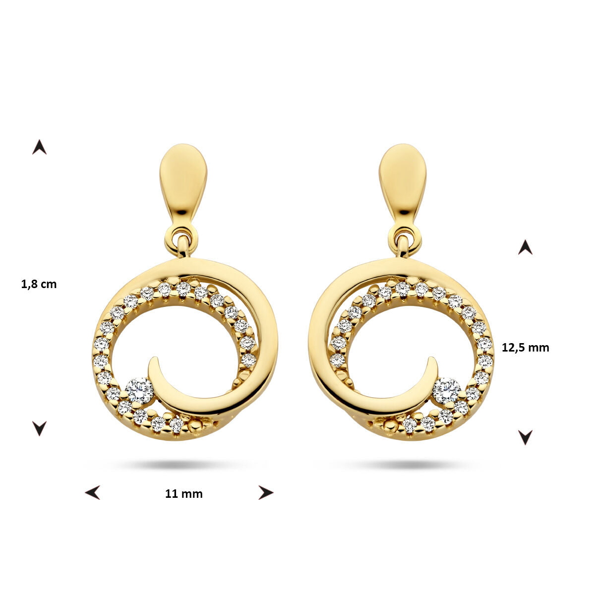 oorhangers rondje diamant 0.14ct (2x0.07ct) h si 14K geelgoud