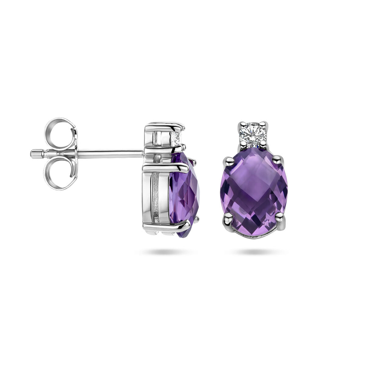 ear studs amethyst and zirconia silver rhodium plated