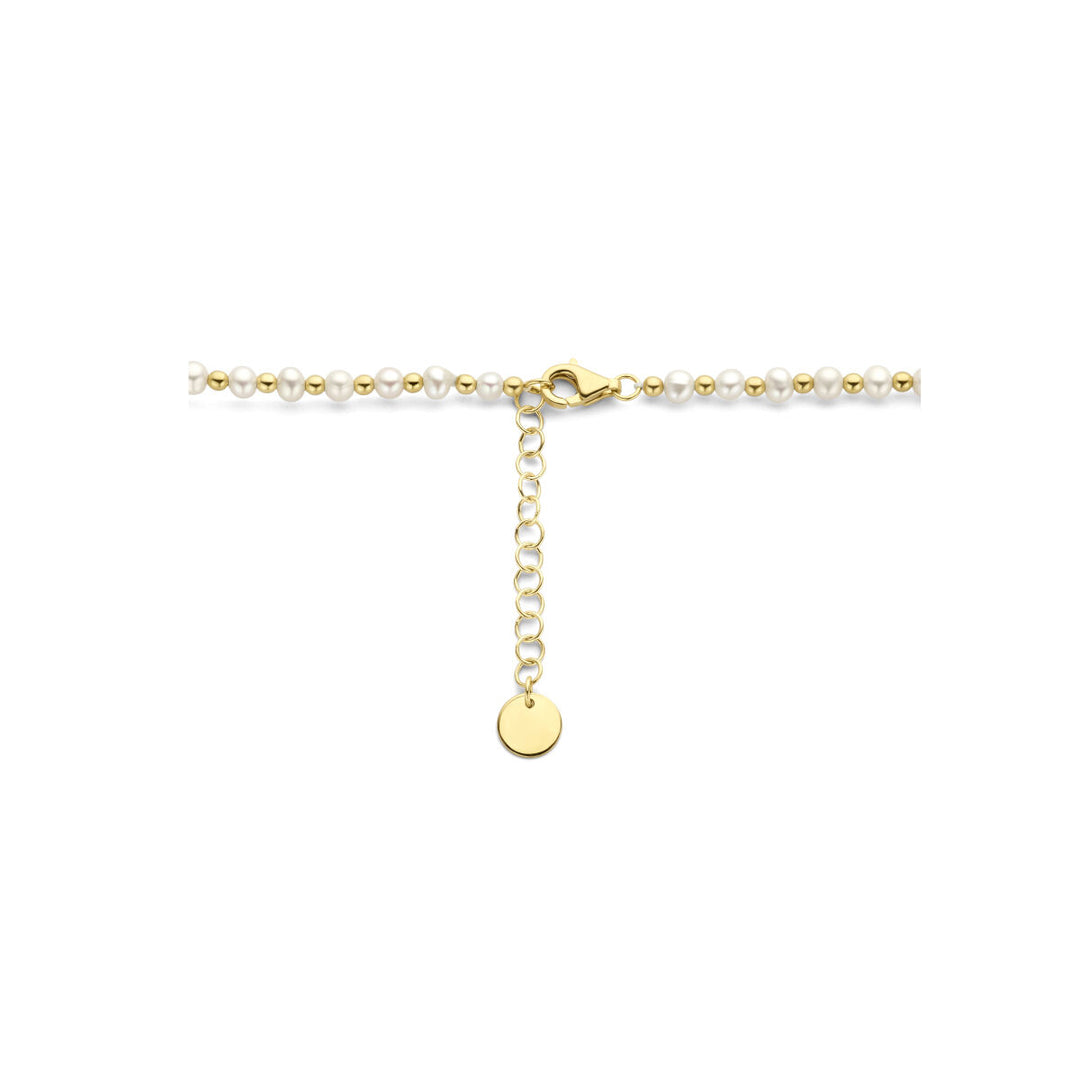 Gouden dames ketting parels en bolletjes 14K