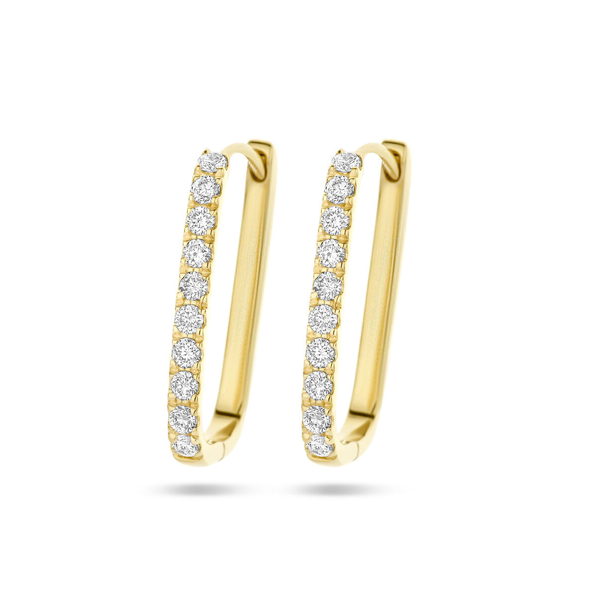 Klapoorringen van 14K geelgoud met een paperclip-vorm en bezet met 0.22ct diamant (2x 0.11ct) in H SI kwaliteit.