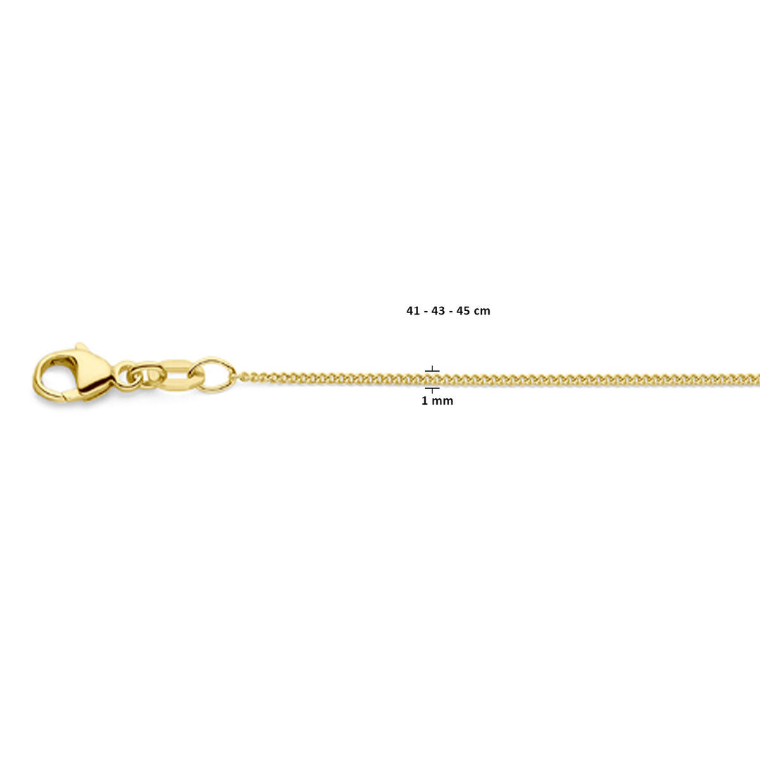 collier gourmette 4-zijdes geslepen 1,0 mm 41 - 43 - 45 cm 18K geelgoud