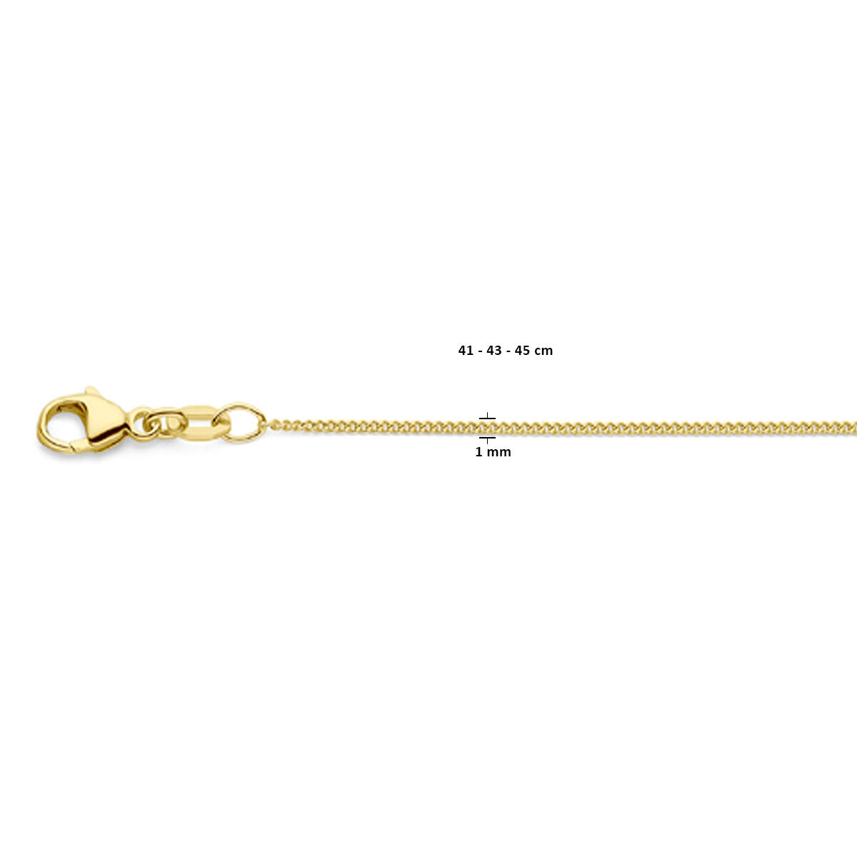 necklace gourmette 4-sided cut 1.0 mm 41 - 43 - 45 cm 18K yellow gold