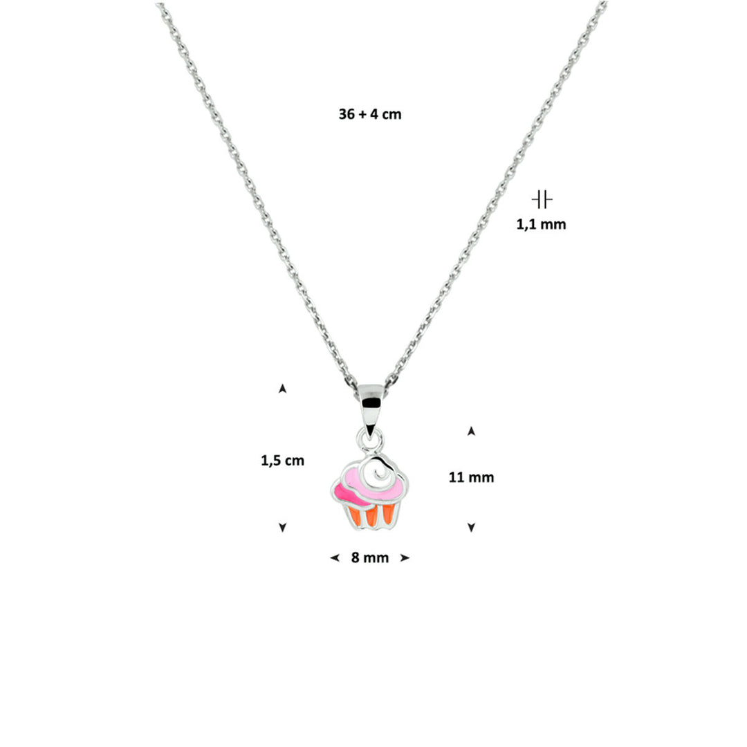 collier cupcake 36 + 4 cm zilver gerhodineerd