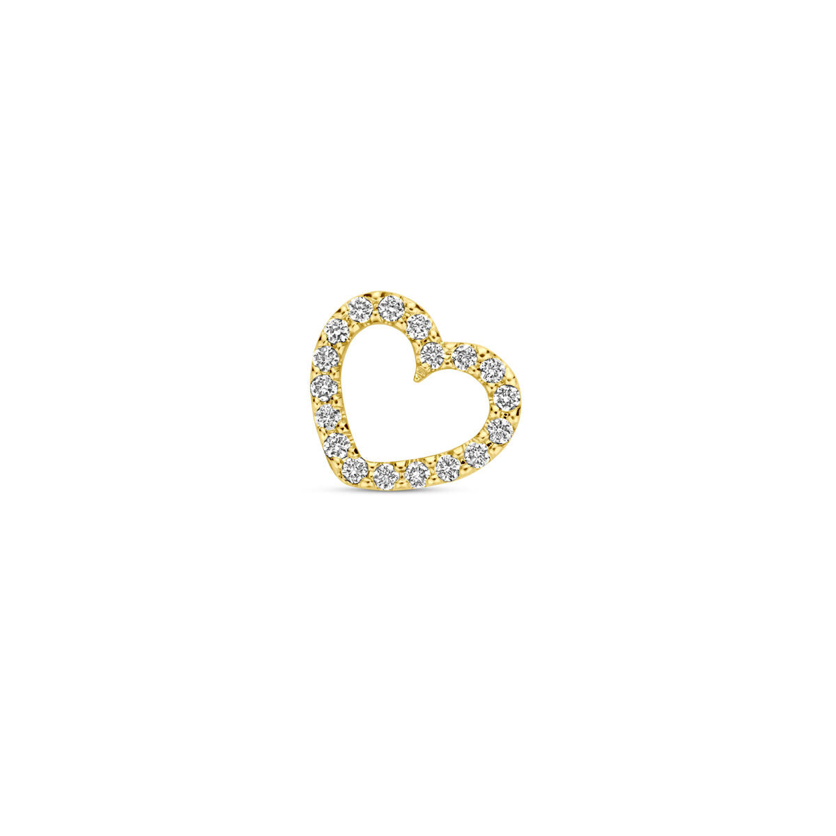 Hanger in de vorm van een hartje van 14K geelgoud, bezet met diamanten van 0,05 ct, diameter 6,5 mm.