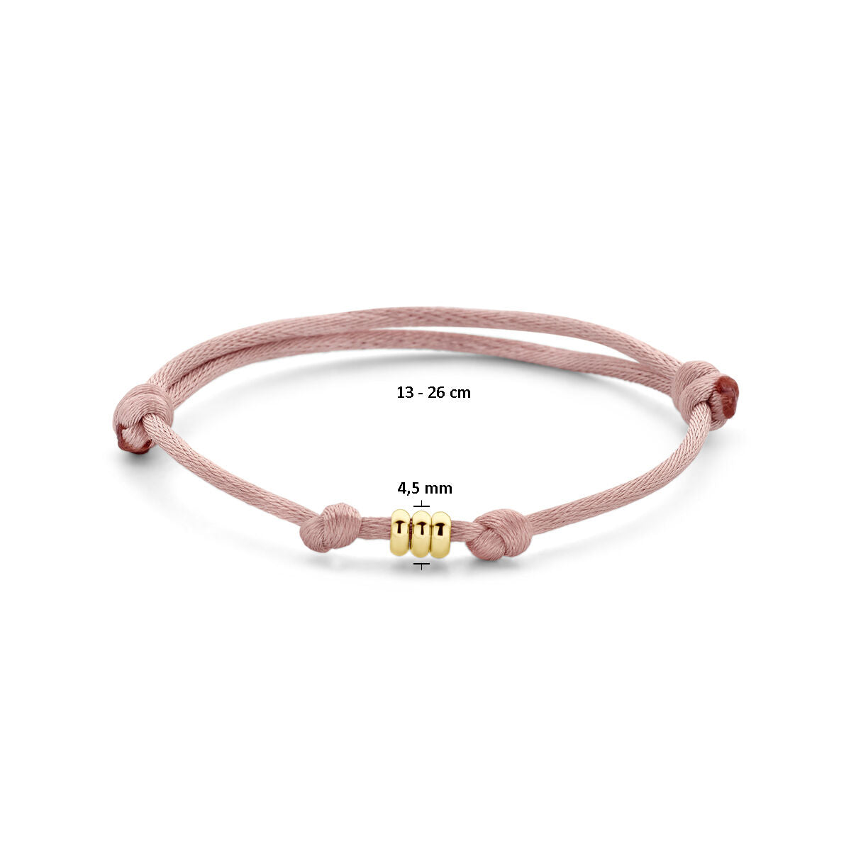 bracelet satin soft pink 13 - 26 cm 14K gold with rubber/nylon/leather