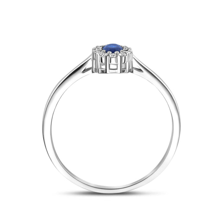 Gerhodineerd zilveren damesring met saffier en zirkonia – ovaal geslepen