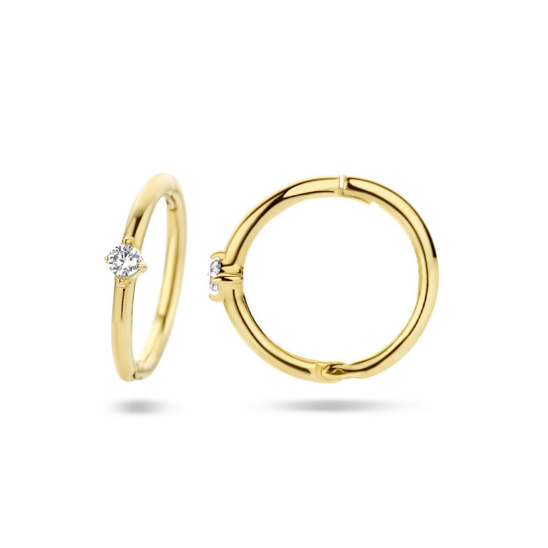 klapoorringen zirkonia 14K geelgoud