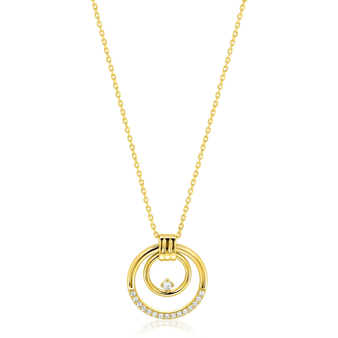 ZINZI goldplated zilveren ketting 45cm met elegante dubbele ronde hanger (24mm)