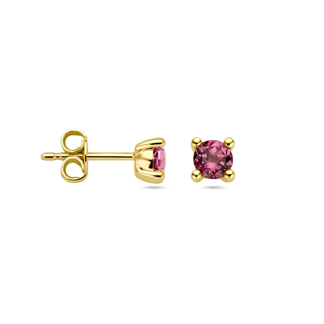oorknoppen roze rhodoliet 14K geelgoud