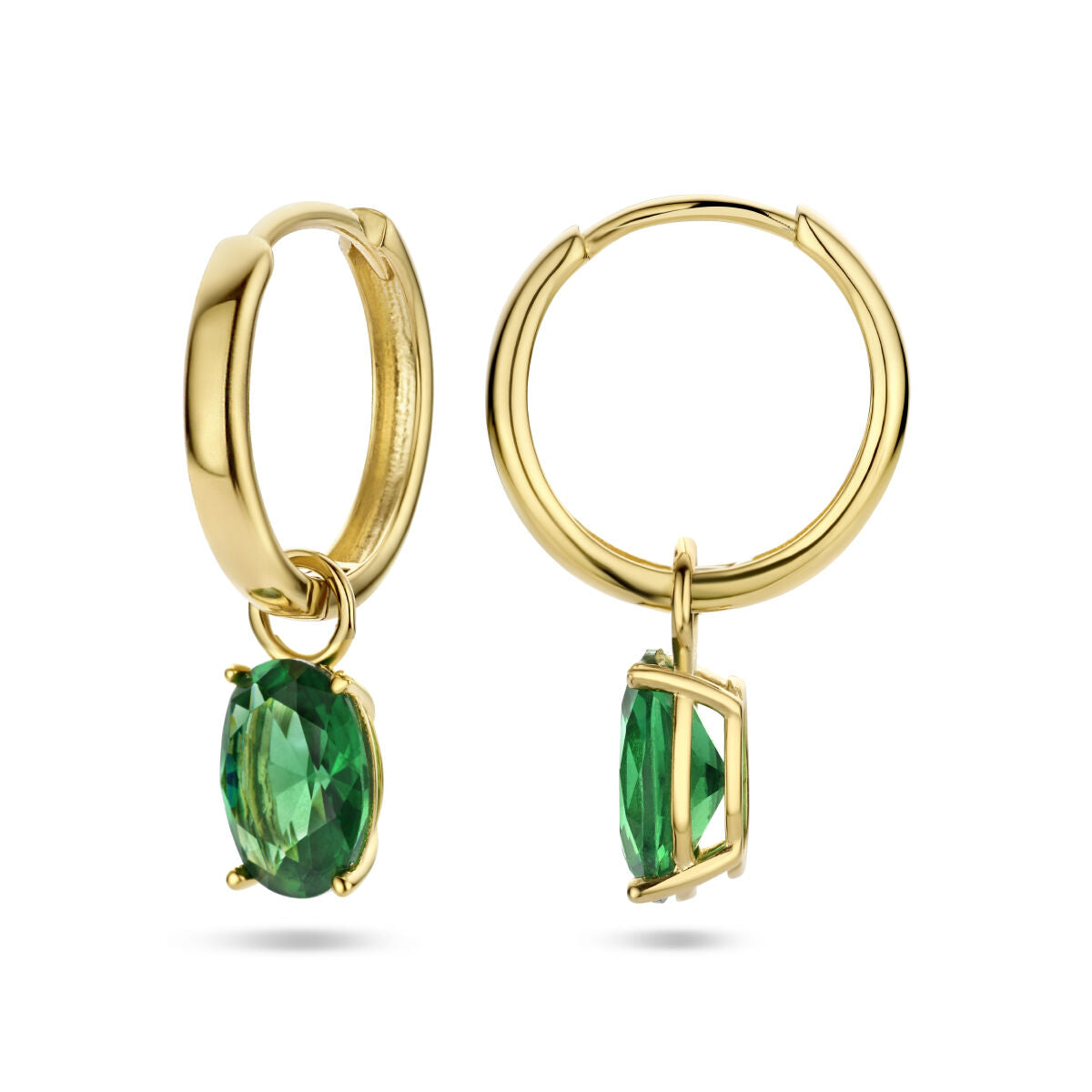klapoorringen hanger groen zirkonia 14K geelgoud