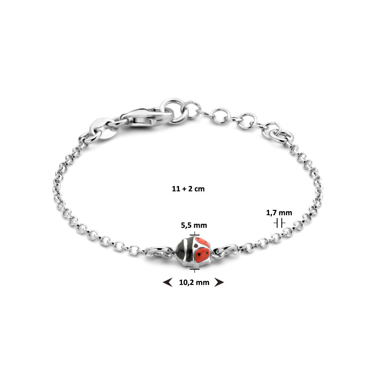 armband lieveheersbeestje 11 + 2 cm zilver gerhodineerd