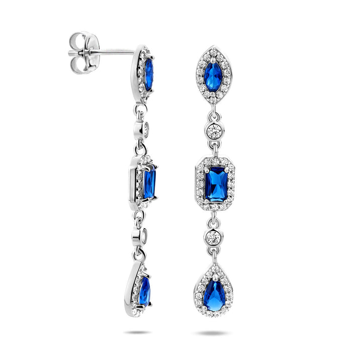 oorhangers wit en blauw saffier zirkonia zilver gerhodineerd
