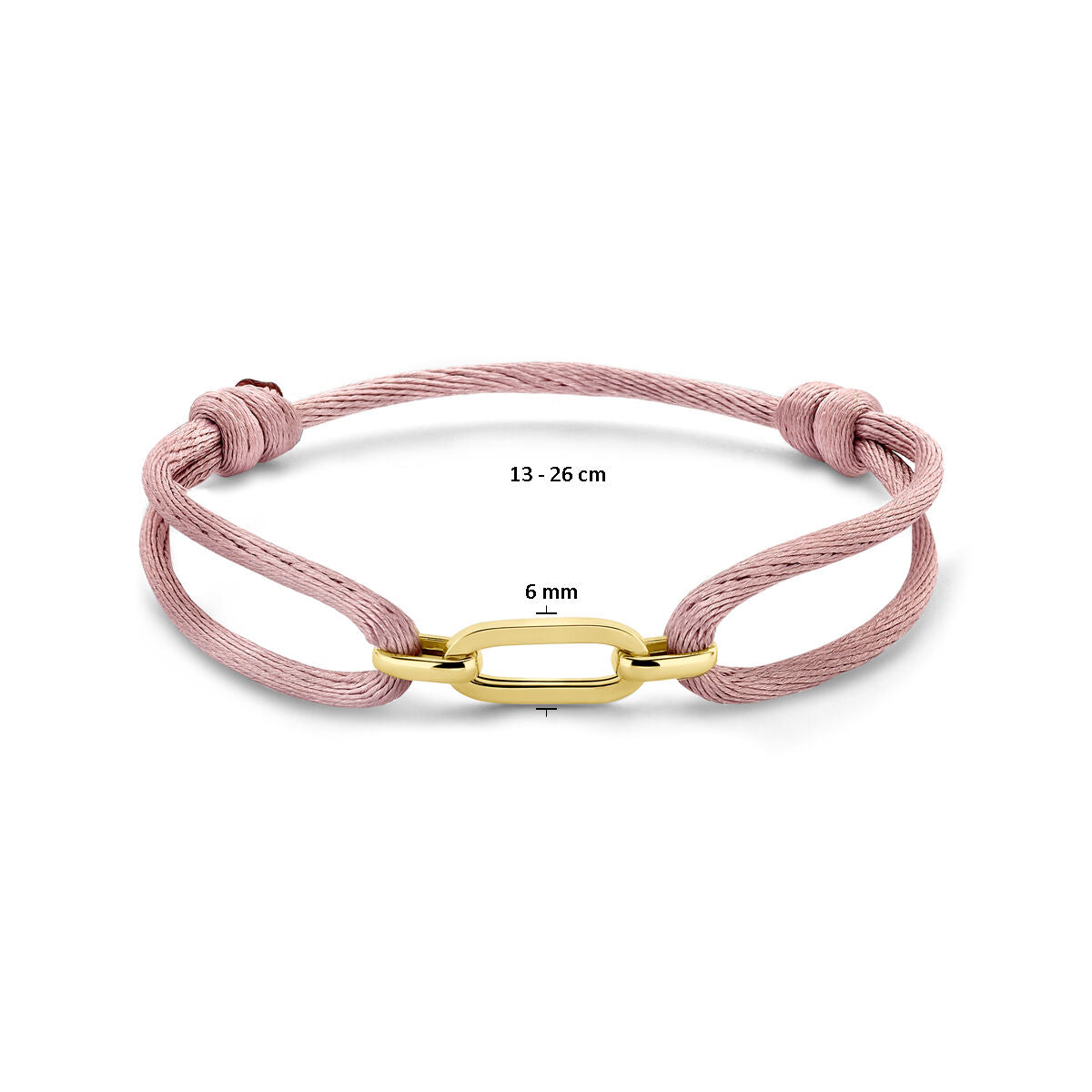 bracelet satin soft pink 13 - 26 cm 14K gold with rubber/nylon/leather