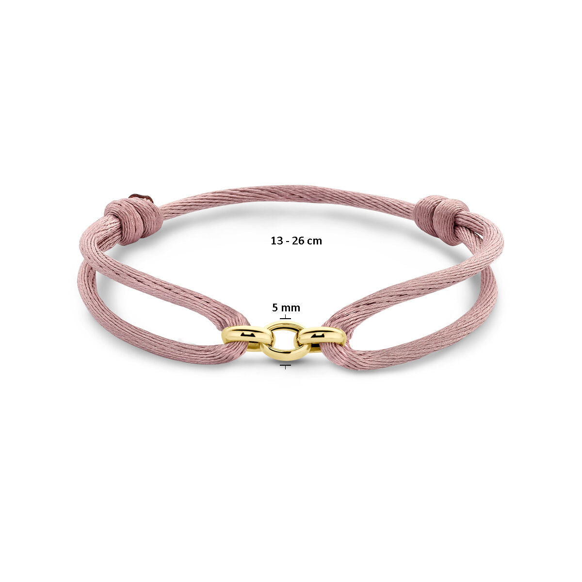 bracelet satin soft pink 13 - 26 cm 14K gold with rubber/nylon/leather