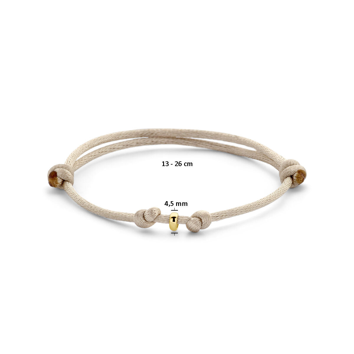 armband satijn beige 13 - 26 cm 14K goud met rubber/nylon/leer