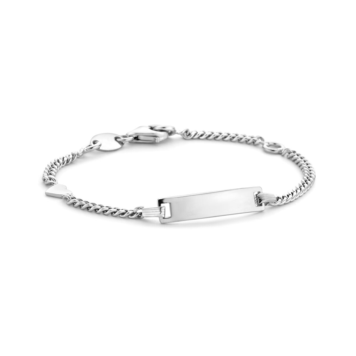 Zilveren gerhodineerde graveerarmband met gourmet schakel en een plaat van 4,2 mm, verstelbaar van 11 tot 13 cm.