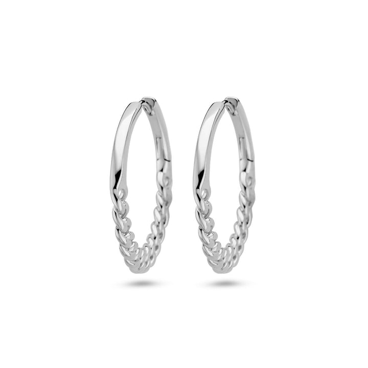 drop earrings link motif silver rhodium plated