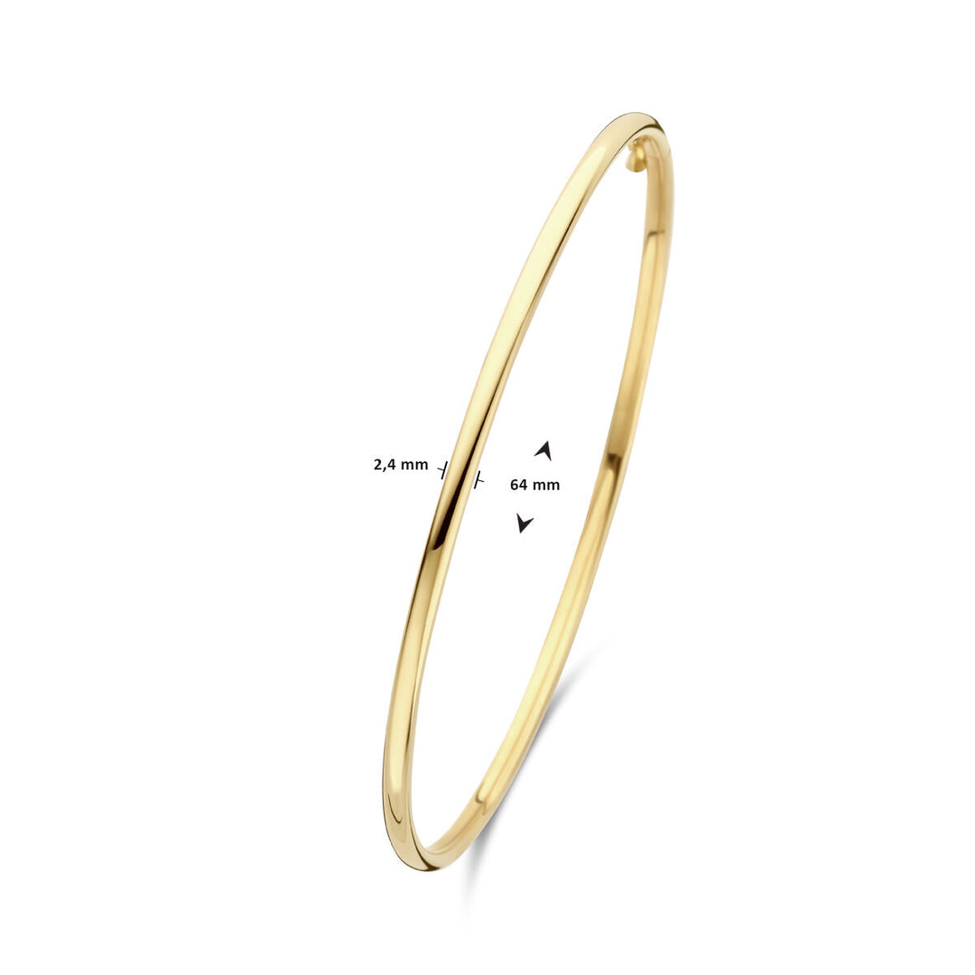 bangle dop ronde buis 2,4 mm  64 x 55 mm 14K geelgoud