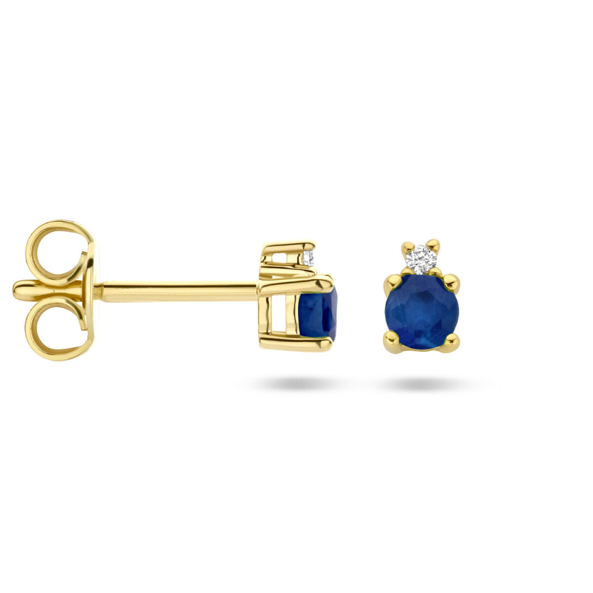 ear studs sapphire and diamond 0.015ct (2x 0.0075ct) h p1 14K yellow gold