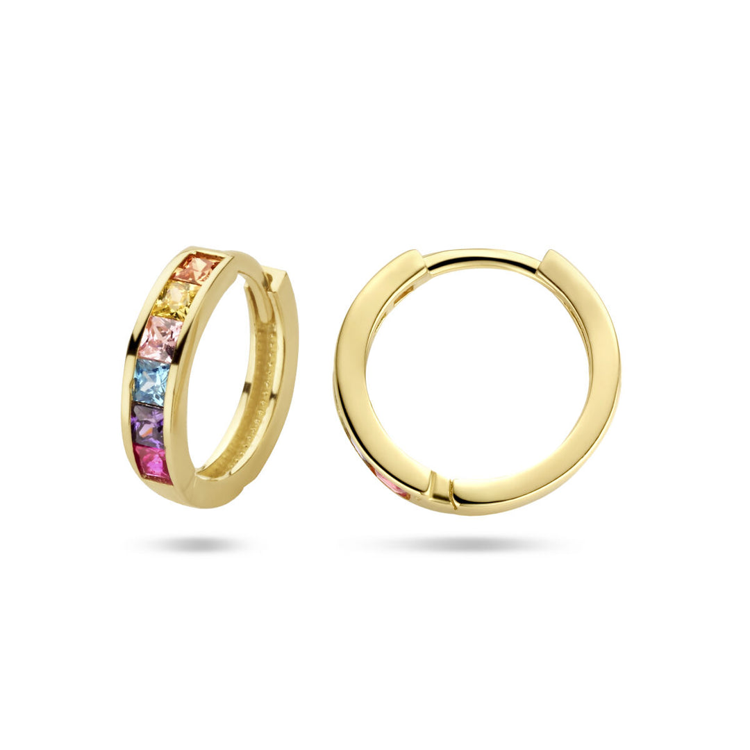 drop earrings rainbow zirconia 14K yellow gold