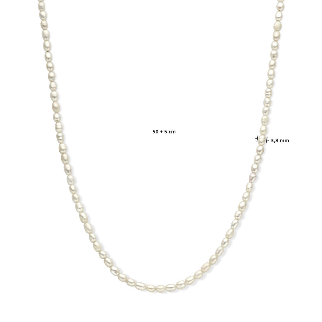 collier parel 3,8 mm 50 + 5 cm zilver gerhodineerd