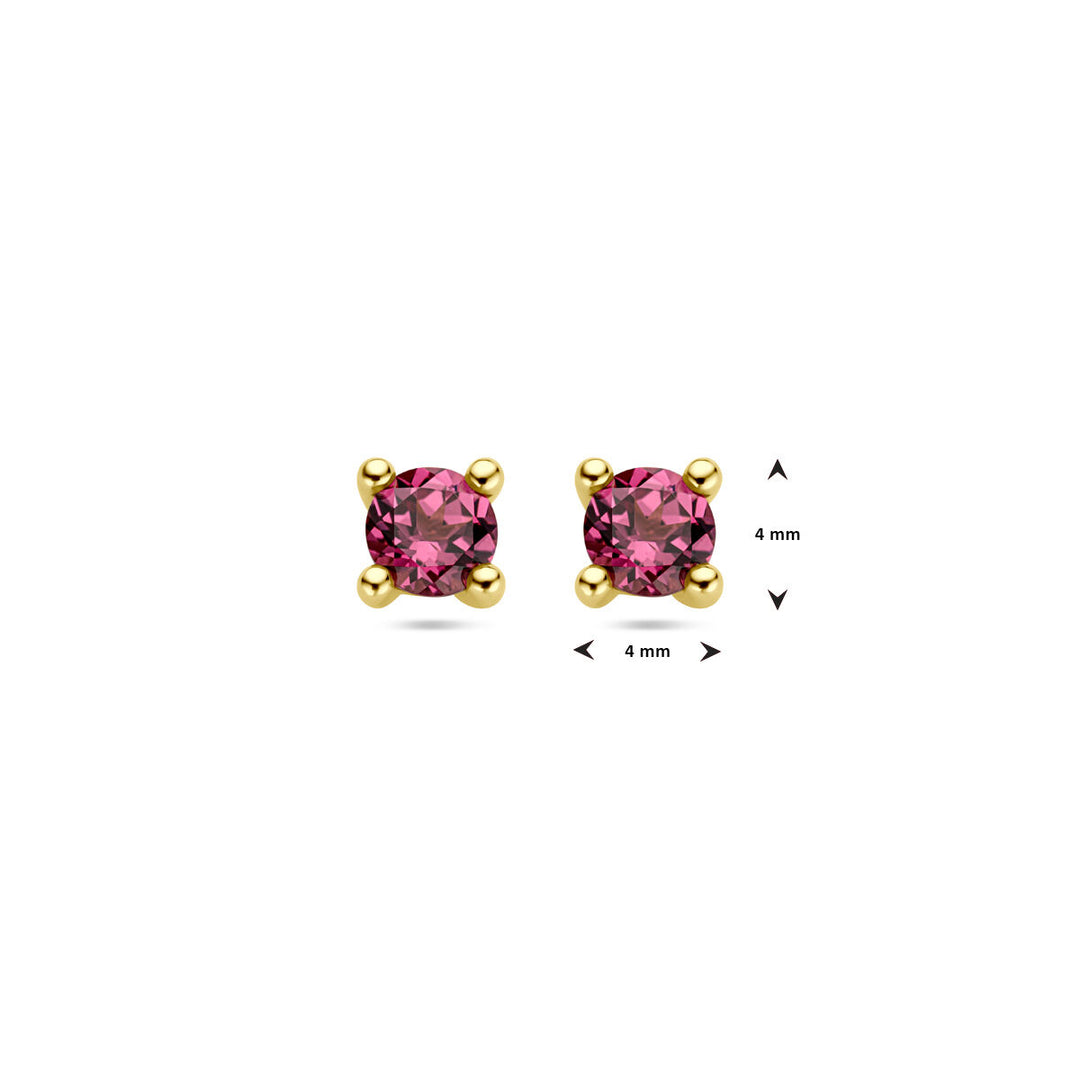 ear studs pink rhodolite 14K yellow gold