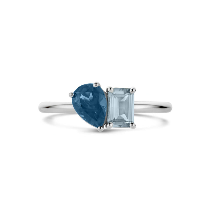 ring sky blue topaas en london blue topaas 14K witgoud