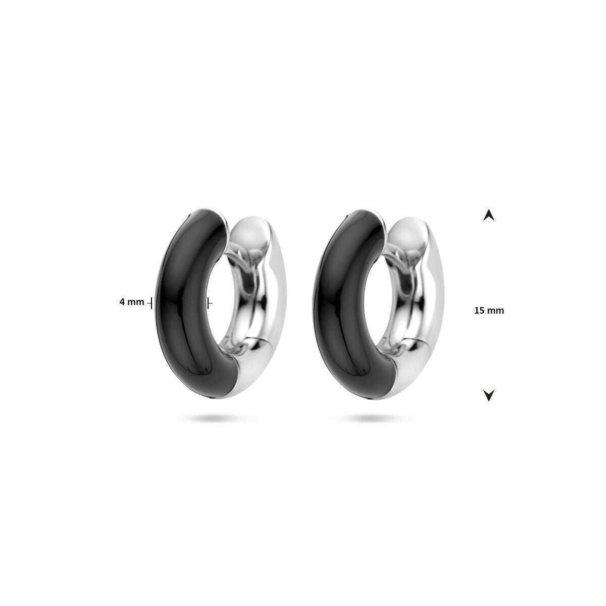 klapoorringen zwart emaille 4 mm zilver gerhodineerd