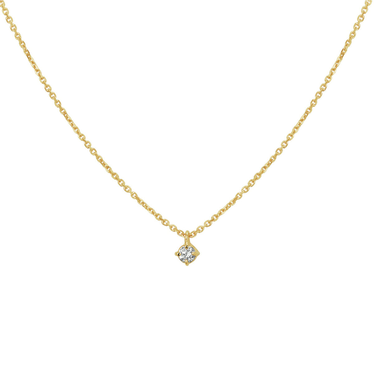 Collier van 14K geelgoud met een diamant van 0.10 ct, hangend aan een fijne ketting van 41-45 cm.