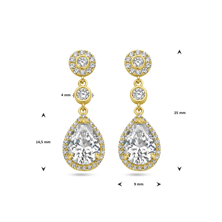 earrings zirconia halo 14K yellow gold