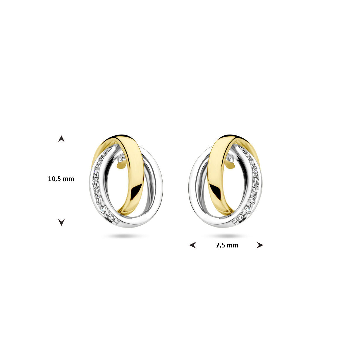 oorknoppen diamant 0.05ct (2x 0.025ct) h si 14K bicolor goud geel/wit