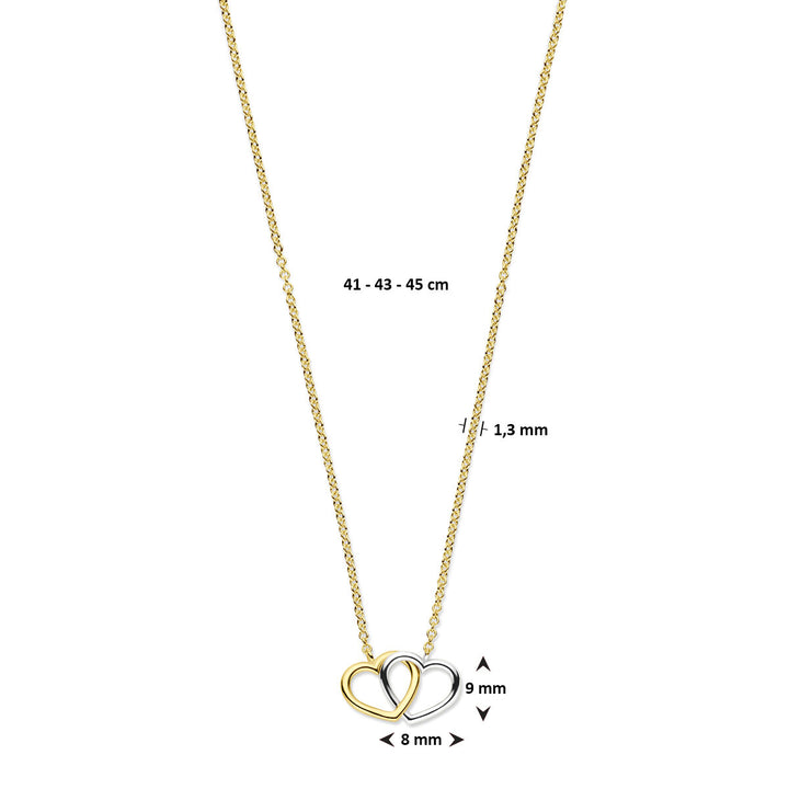 necklace hearts 41 - 43 - 45 cm 14K bicolor gold yellow/white