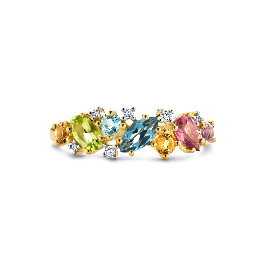 ring natural colored stones and diamond 0.04ct h si 14K yellow gold